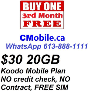 Pre-activated Koodo Mobile Prepaid SIM card with  first month included - Unlimited Canada Call/Text + Data