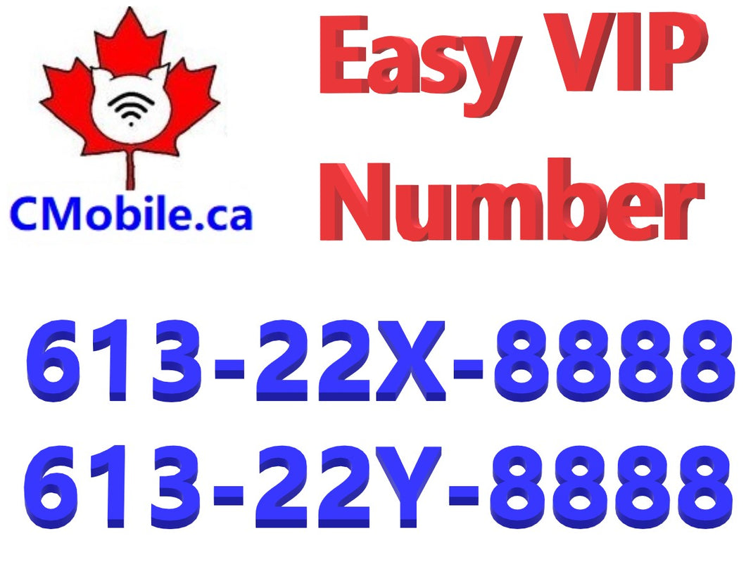 Dual VIP number 613-22X-8888 and 613-22Y-8888 bundle for Ottawa Ontario