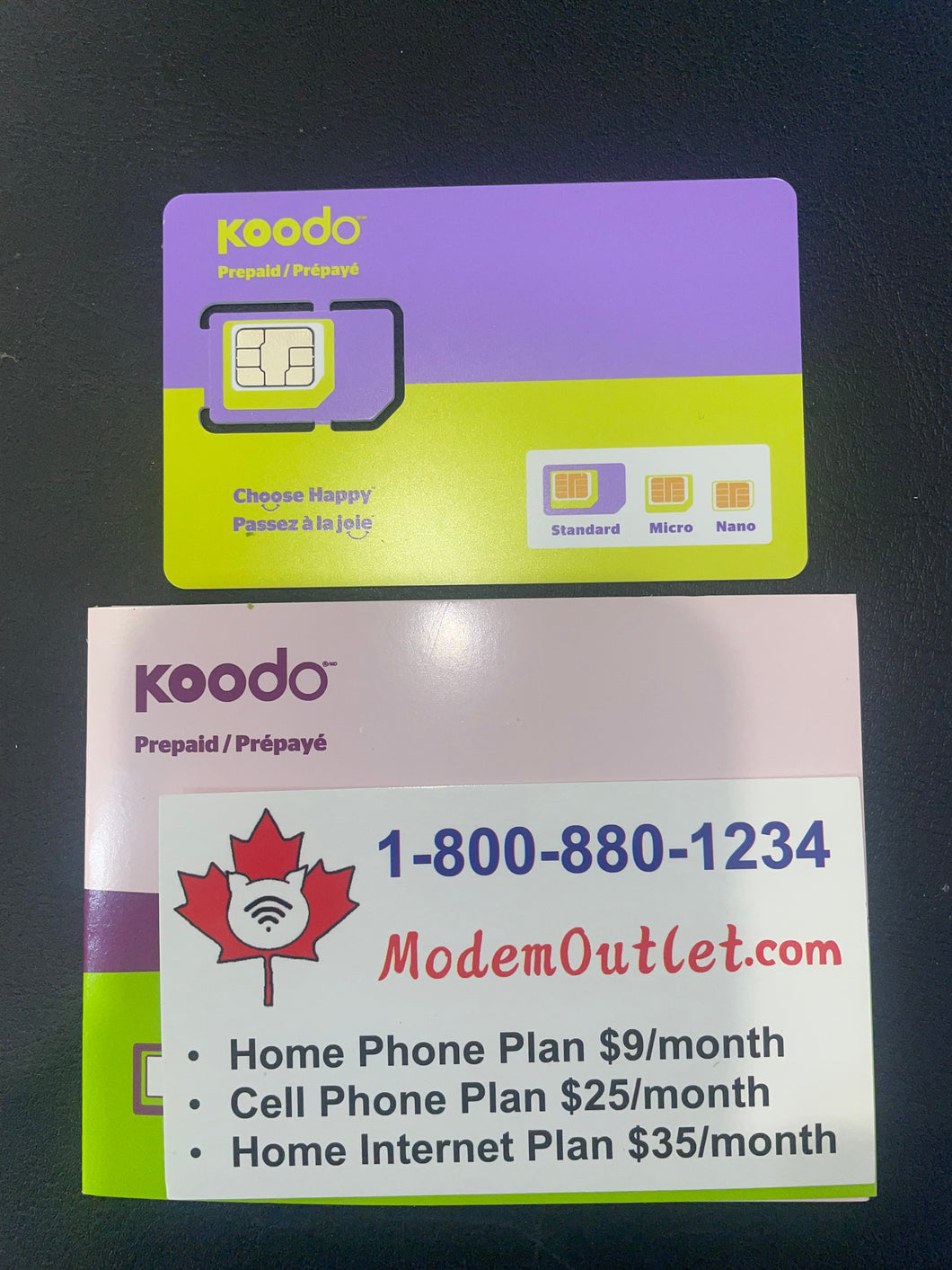 SIM Card Only - Koodo Prepaid Tri-Cut SIM Card - Standard, Micro, and Nano