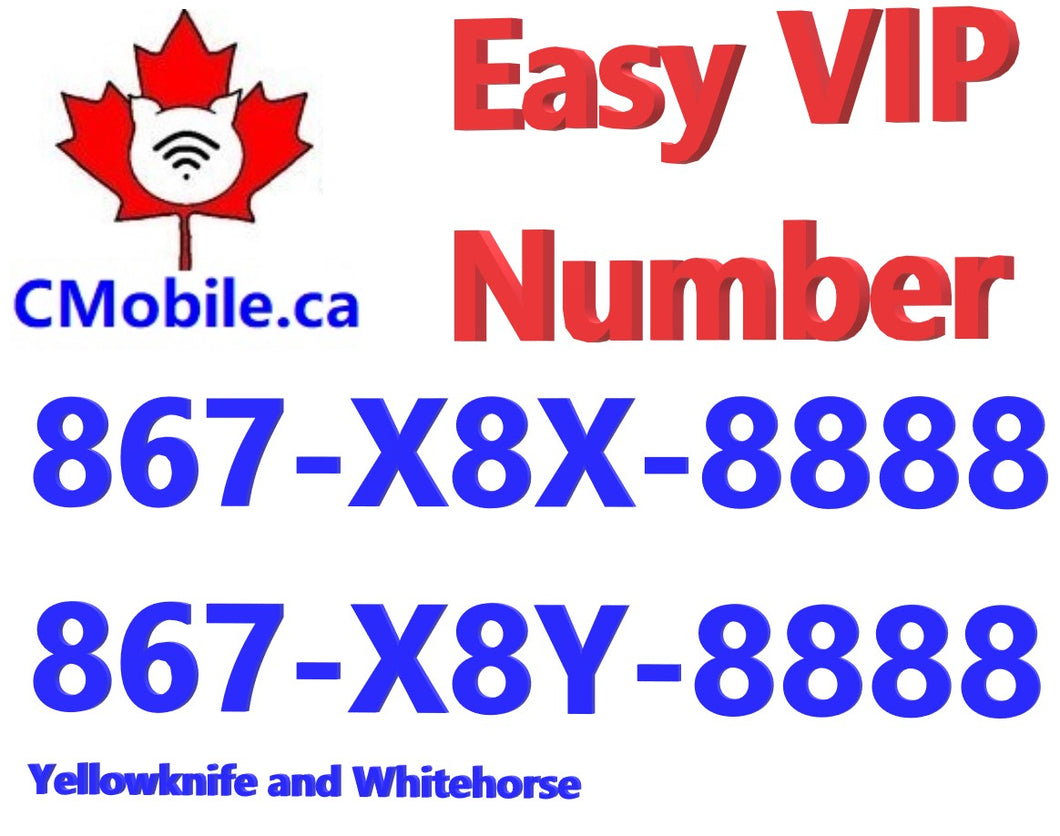 North Territories and Yukon Territory Lucky VIP number bundle  ending with 8888 (Yellowknife and Whitehorse )